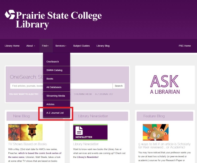 library website A-Z link