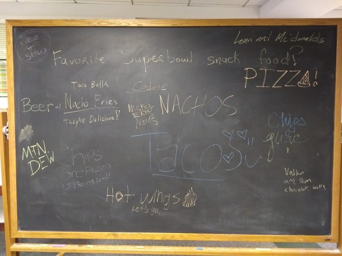 blackboard superbowl snack food